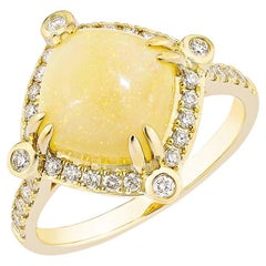 2.40 Carat Ethiopian Opal Fancy Ring in 18Karat Yellow Gold with White Diamond.