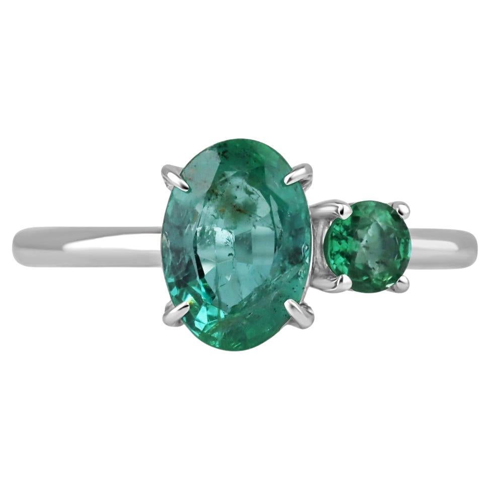 2,40 Karat Smaragd mit ovalem und rundem Schliff Toi Et Moi Ring