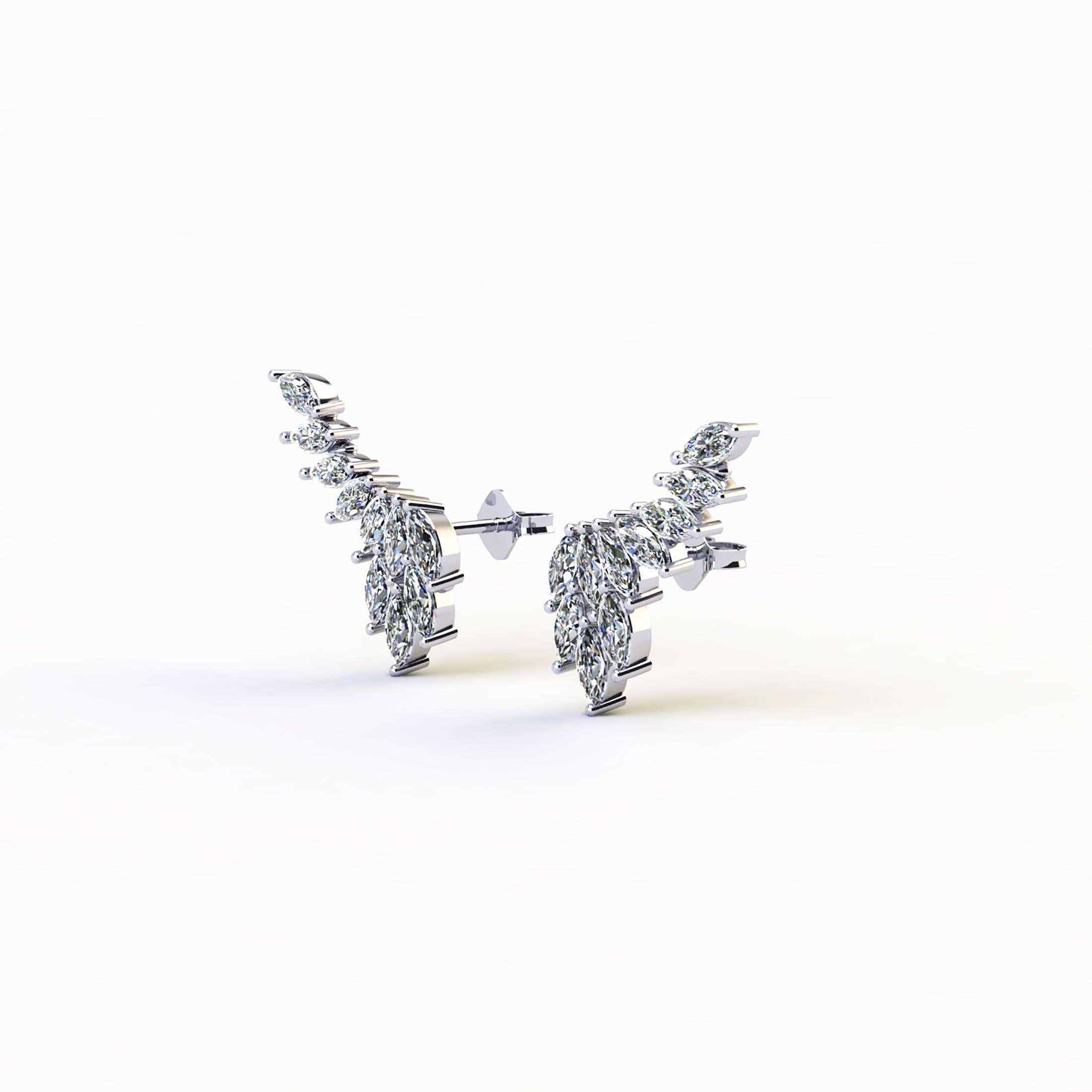 FERRUCCI 2.40 carats Marquise shape Diamonds wing earrings made in Platinum in New York City by Italian master jeweler and designer Francesco Ferrucci, modern stylist look for every sophisticated woman of every age, pret-a-porter, easy to wear from