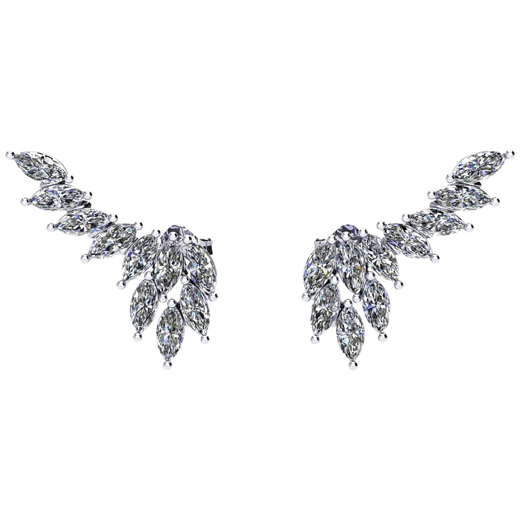 2.40 Carat Marquise Diamonds Platinum Wing Earrings For Sale