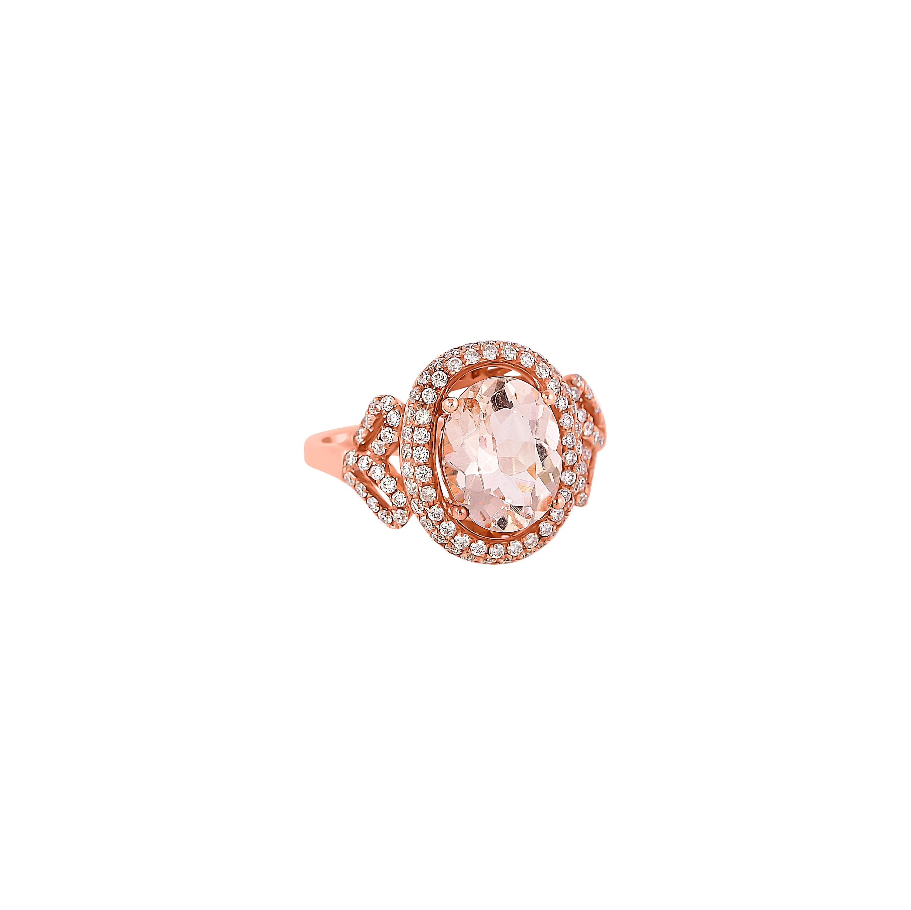 This collection features an array of magnificent morganites! Accented with Diamond these rings are made in rose gold and present a classic yet elegant look. 

Classic morganite ring in 18K Rose gold with Diamond. 

Morganite: 2.40 carat, 10X8mm