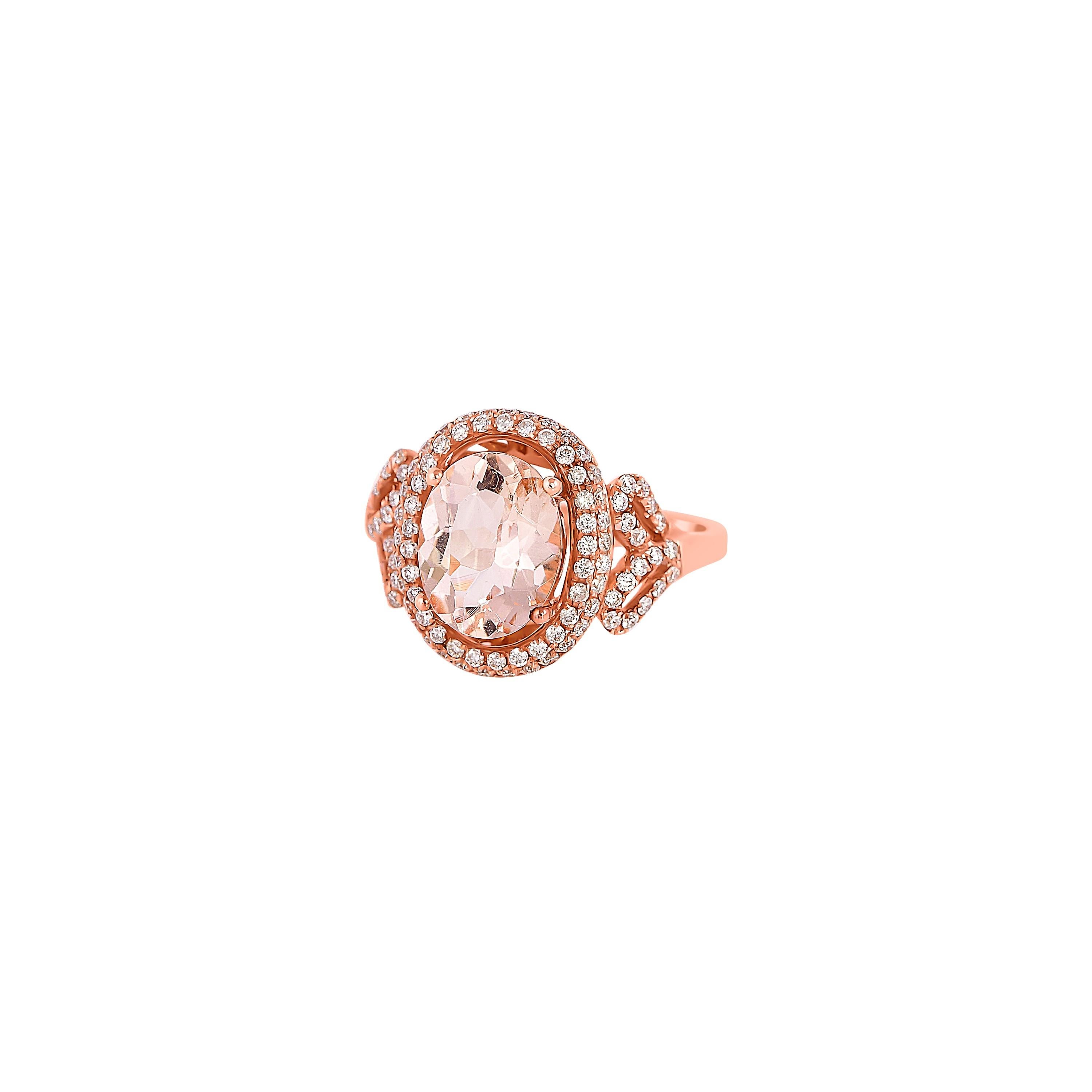 Oval Cut 2.40 Carat Morganite and Diamond Ring in 18 Karat Rose Gold For Sale