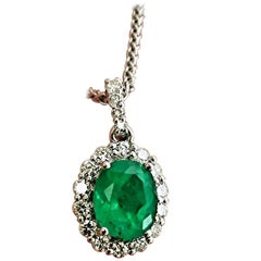 2.40 Carat Natural Colombian Emerald Diamond Pendant Necklace 14 Karat