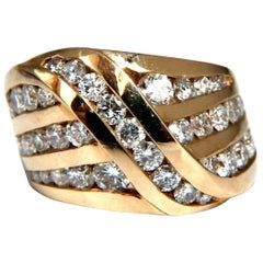 2.40 Carat Natural Diamonds Multirow Cross over Channel Ring 14 Karat