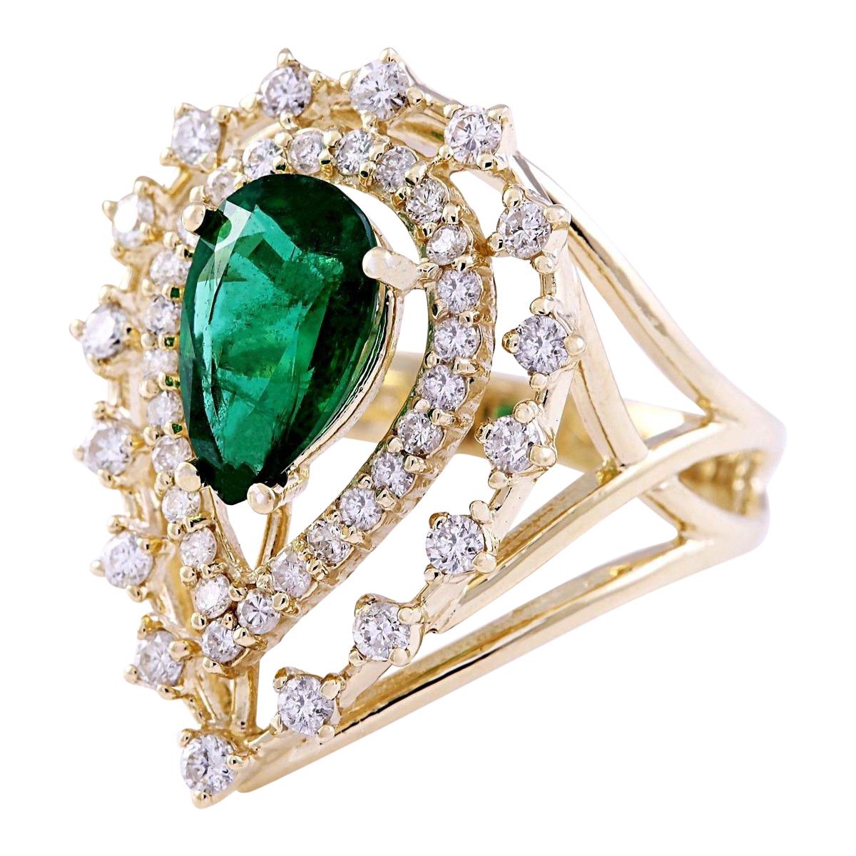 2.40 Carat Natural Emerald 14K Solid Yellow Gold Diamond Ring
 Item Type: Ring
 Item Style: Cocktail
 Material: 14K Yellow Gold
 Mainstone: Emerald
 Stone Color: Green
 Stone Weight: 1.50 Carat
 Stone Shape: Pear
 Stone Quantity: 1
 Stone