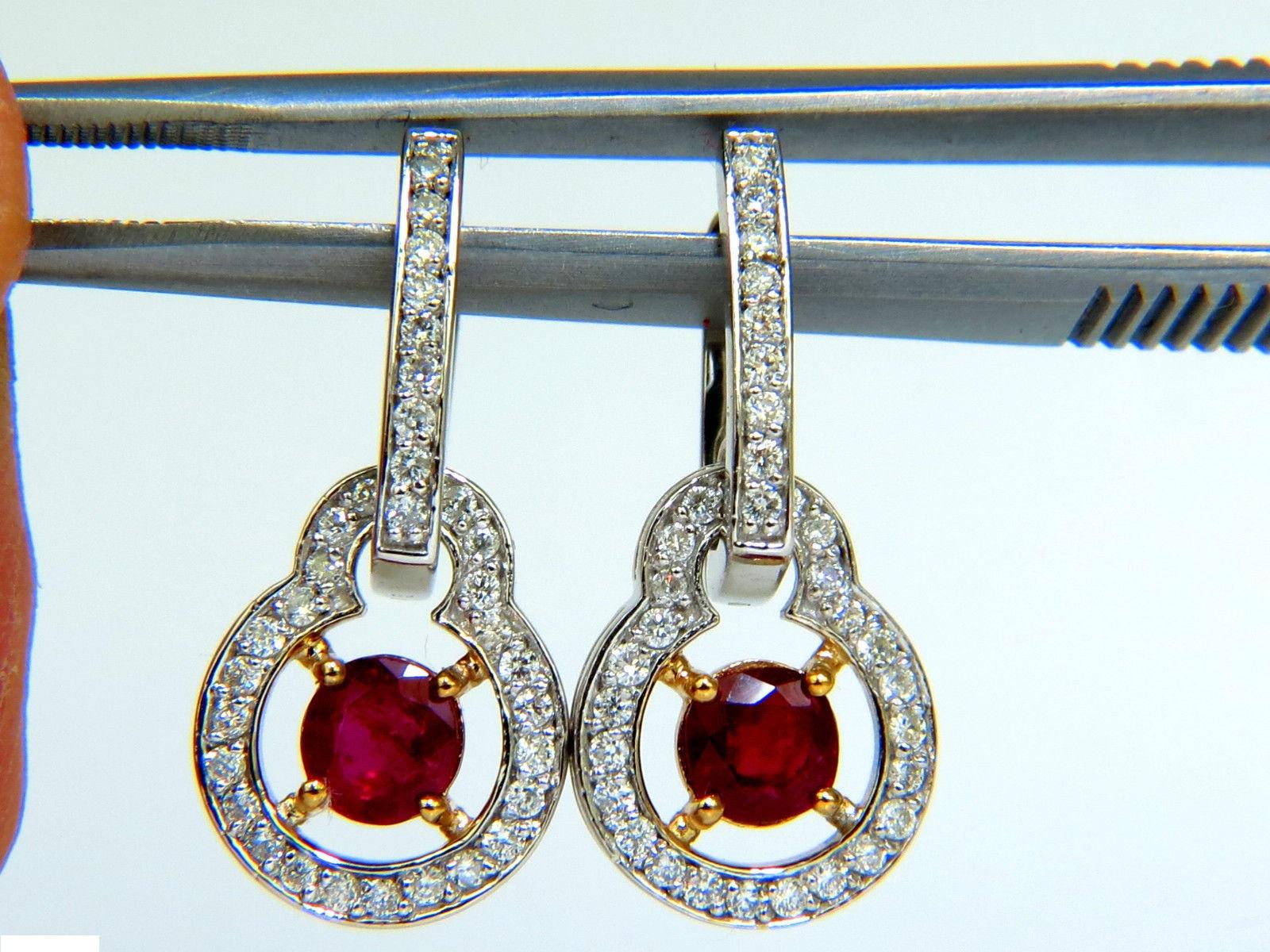 2,40 Karat natürlicher feiner Edelstein roter Rubin Diamant Ohrringe, baumeln 14 Karat für Damen oder Herren im Angebot