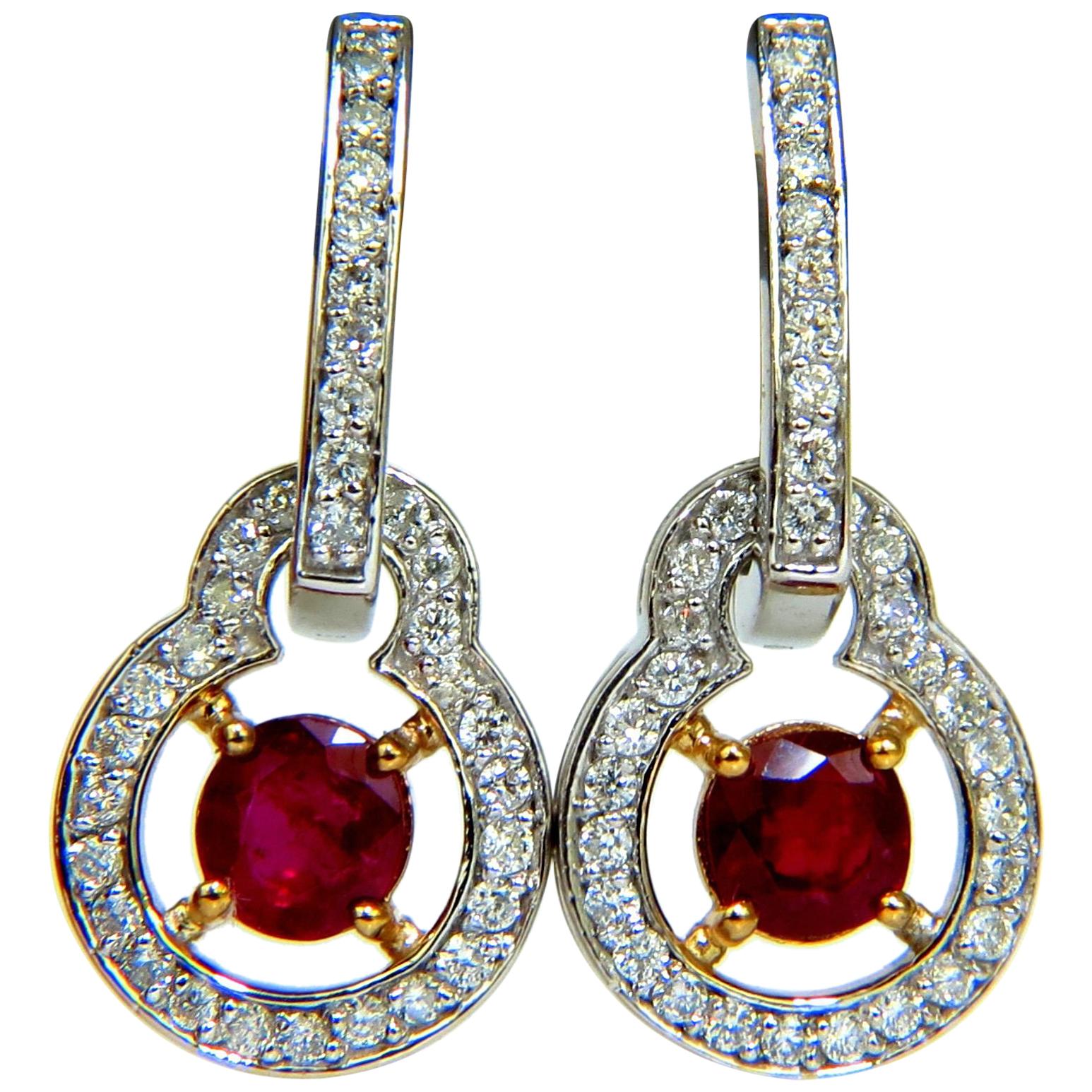 2.40 Carat Natural Fine Gem Red Ruby Diamond Earrings Dangle Hoop 14 Karat