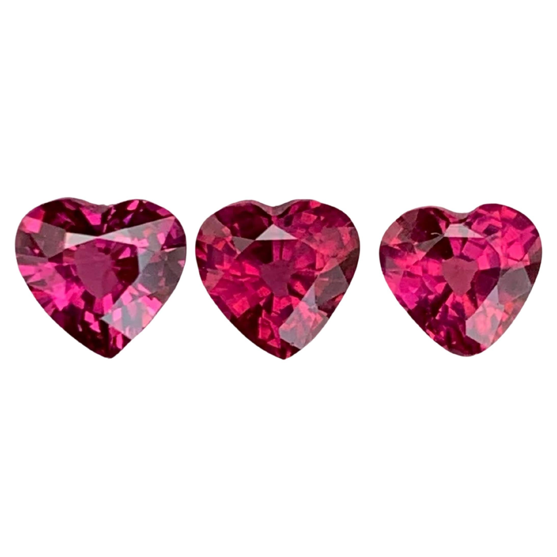 2.40 Carat Natural Loose 3 Piece Heart Shaped Garnet Set African Gemstones
