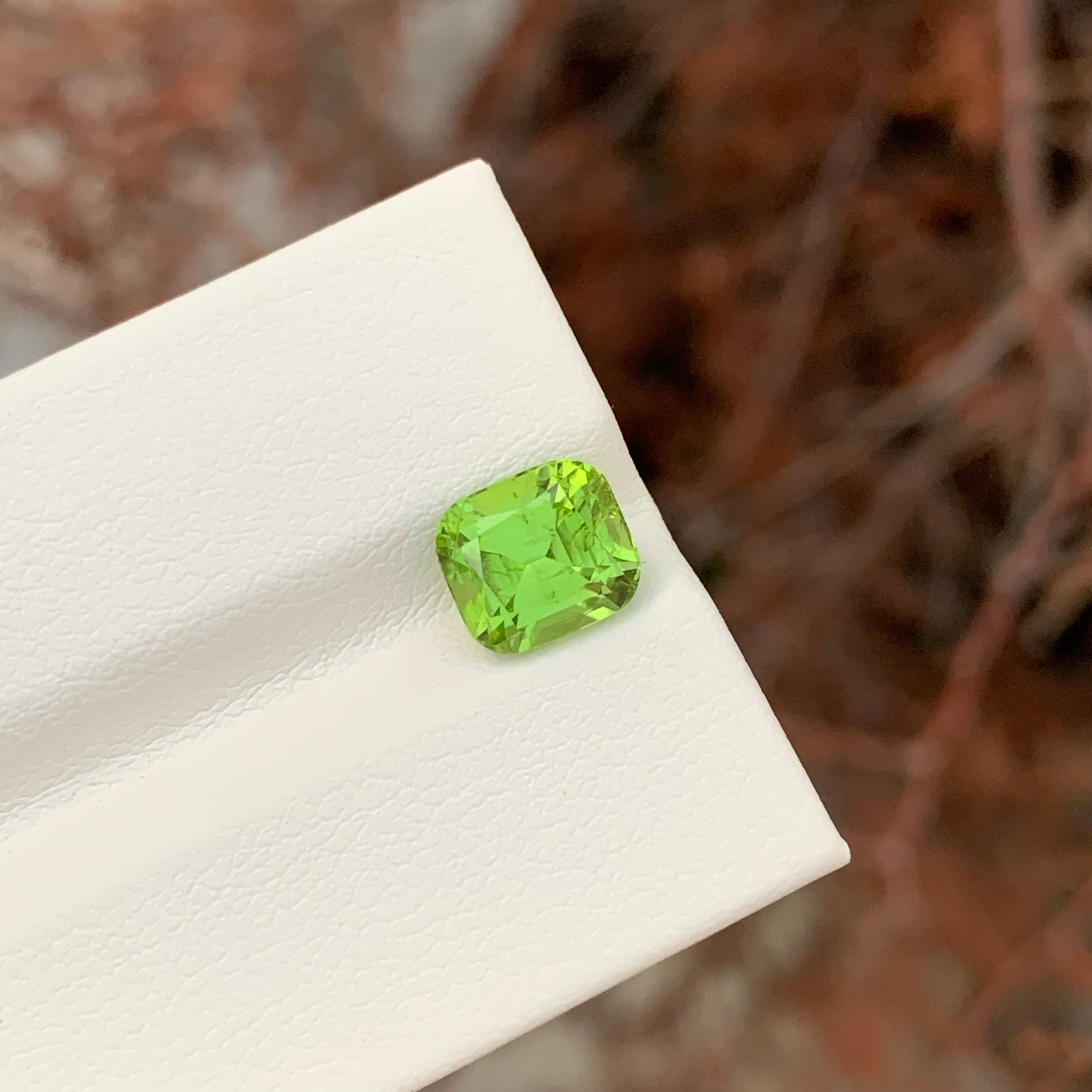 2.40 Carat Natural Loose Apple Green Colour Peridot Cushion Shape Gemstone For Sale 4