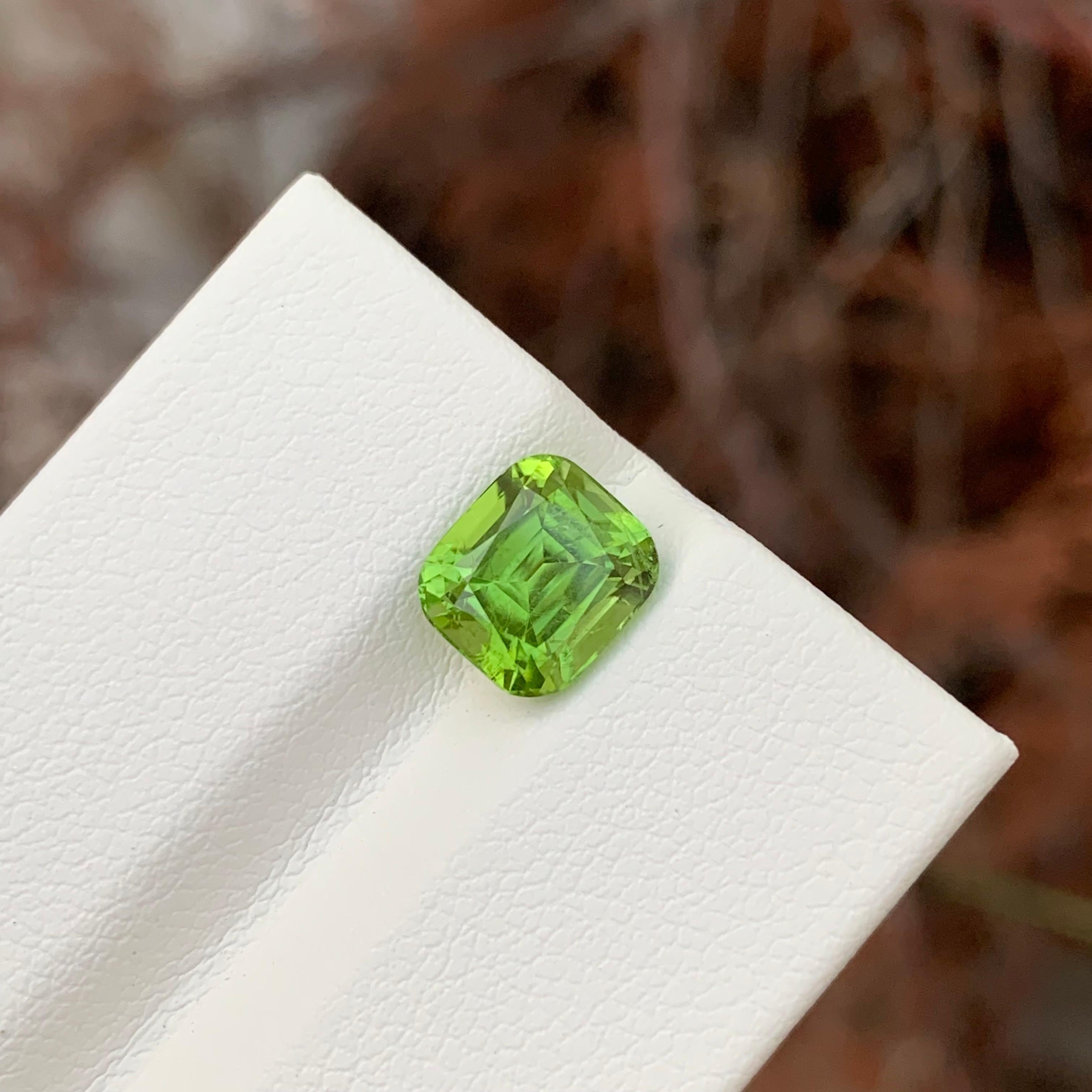 Loose Peridot

Weight: 2.40 Carats
Dimension: 7.8 x 7 x 5.5 Mm
Colour: Green
Origin: Supat Valley, Pakistan
Shape: Cushion
Certificate: On Demand
Treatment: Non

Peridot, a vibrant and lustrous gemstone, has been cherished for centuries for its
