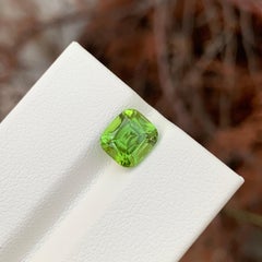 2.40 Carat Natural Loose Apple Green Colour Peridot Cushion Shape Gemstone