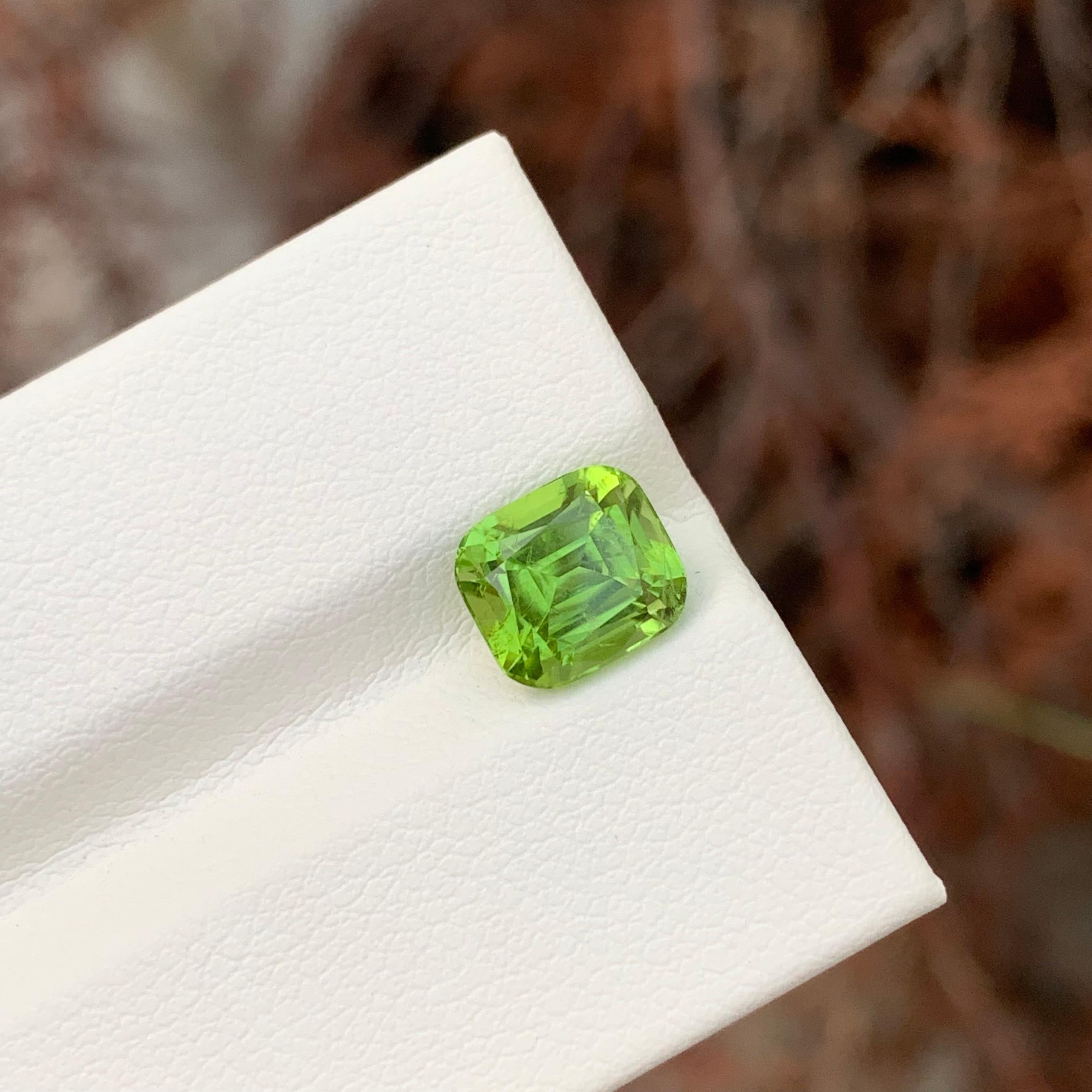Arts and Crafts 2.40 Carat Natural Loose Apple Green Colour Peridot Cushion Shape Gemstone For Sale