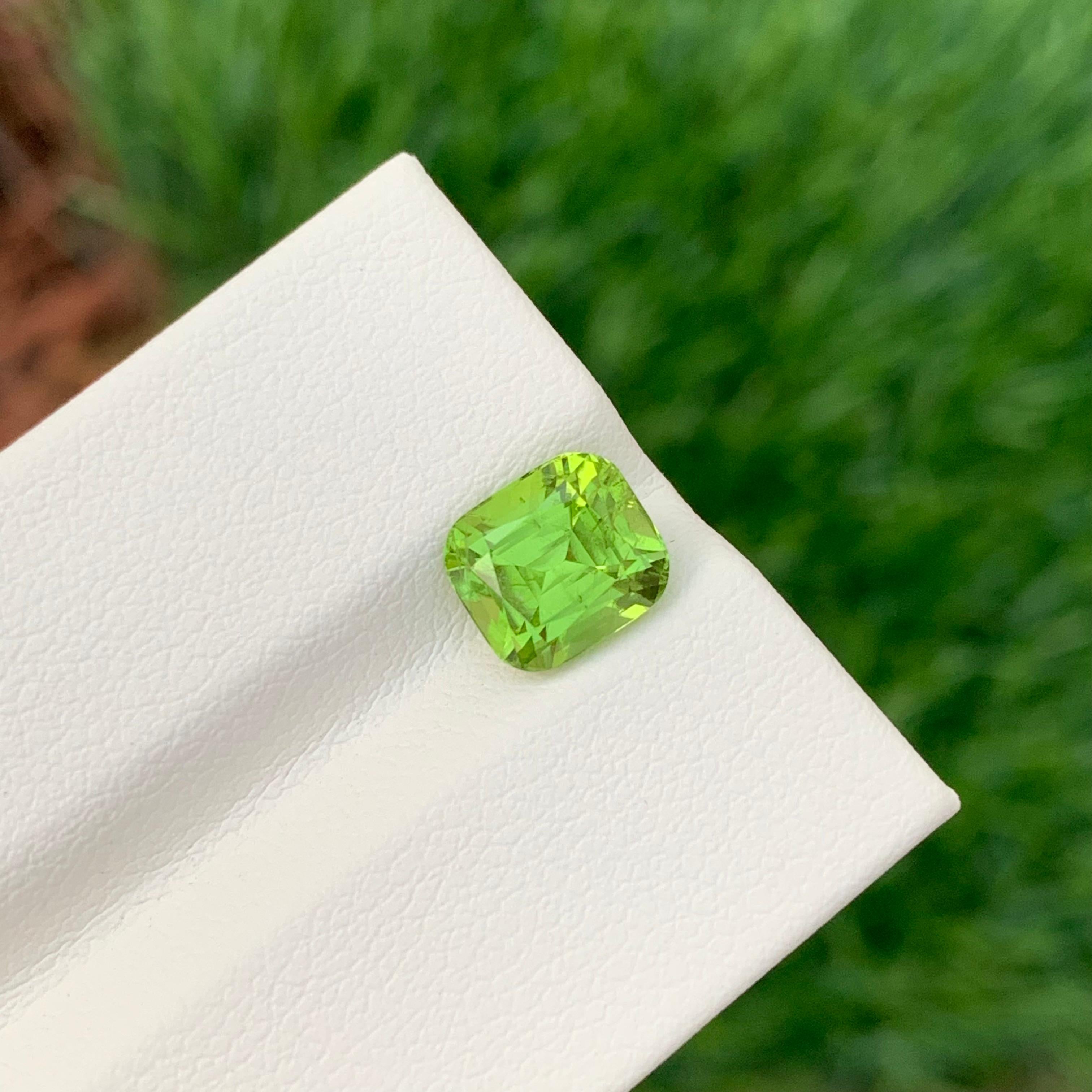 Cushion Cut 2.40 Carat Natural Loose Apple Green Colour Peridot Cushion Shape Gemstone For Sale