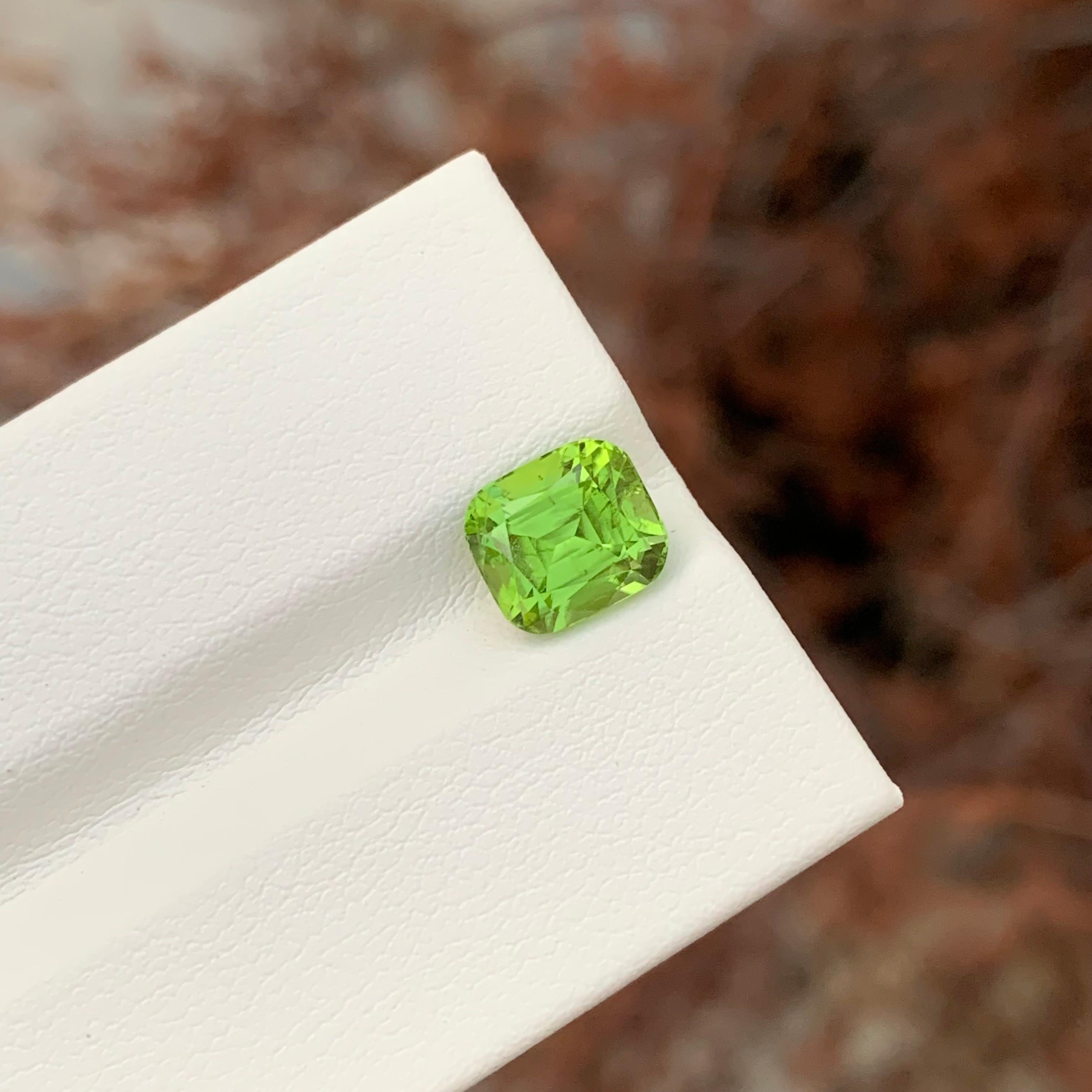 Women's or Men's 2.40 Carat Natural Loose Apple Green Colour Peridot Cushion Shape Gemstone For Sale