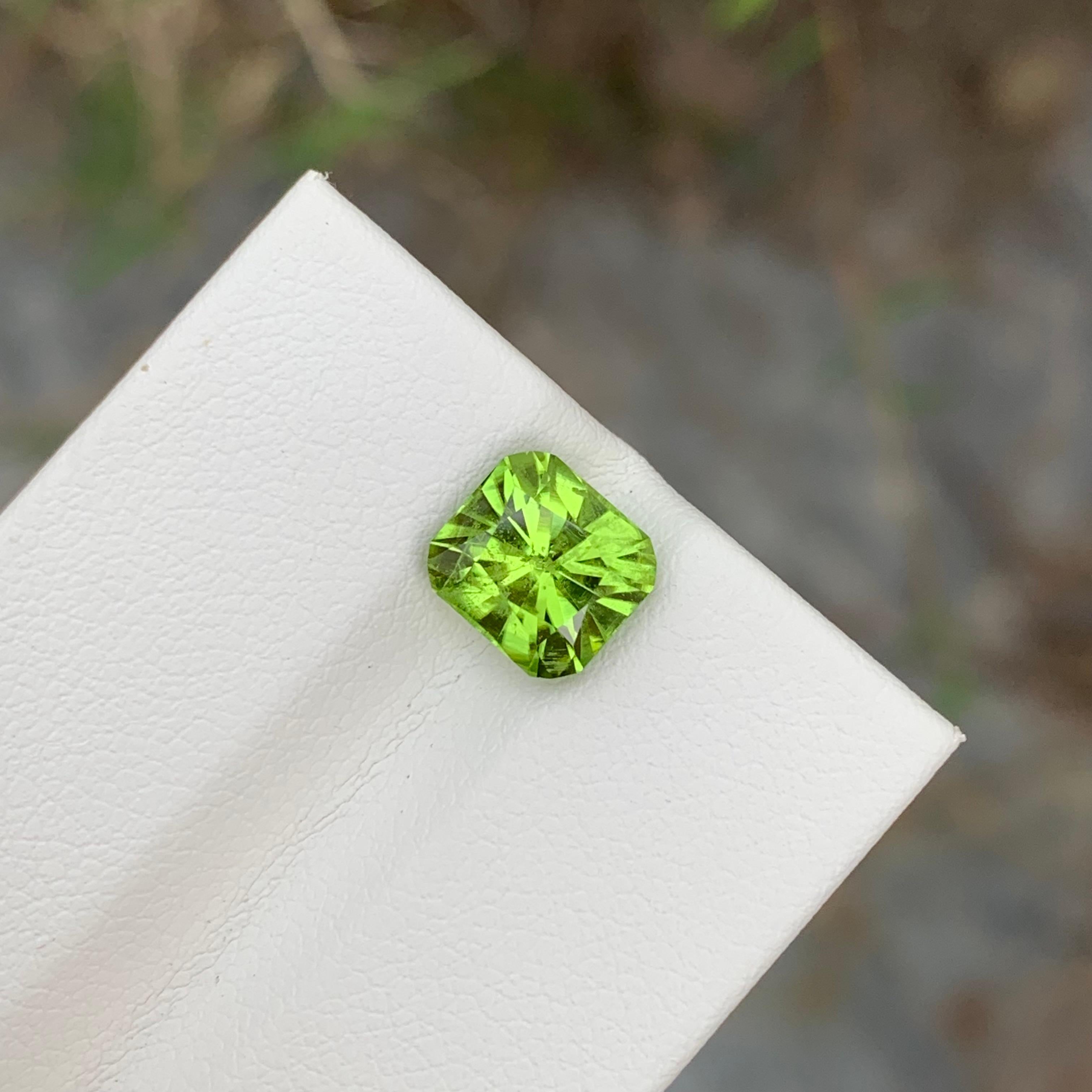 Women's or Men's 2.40 Carat Natural Apple Green Loose Peridot Cushion Shape Gem For Jewellery For Sale