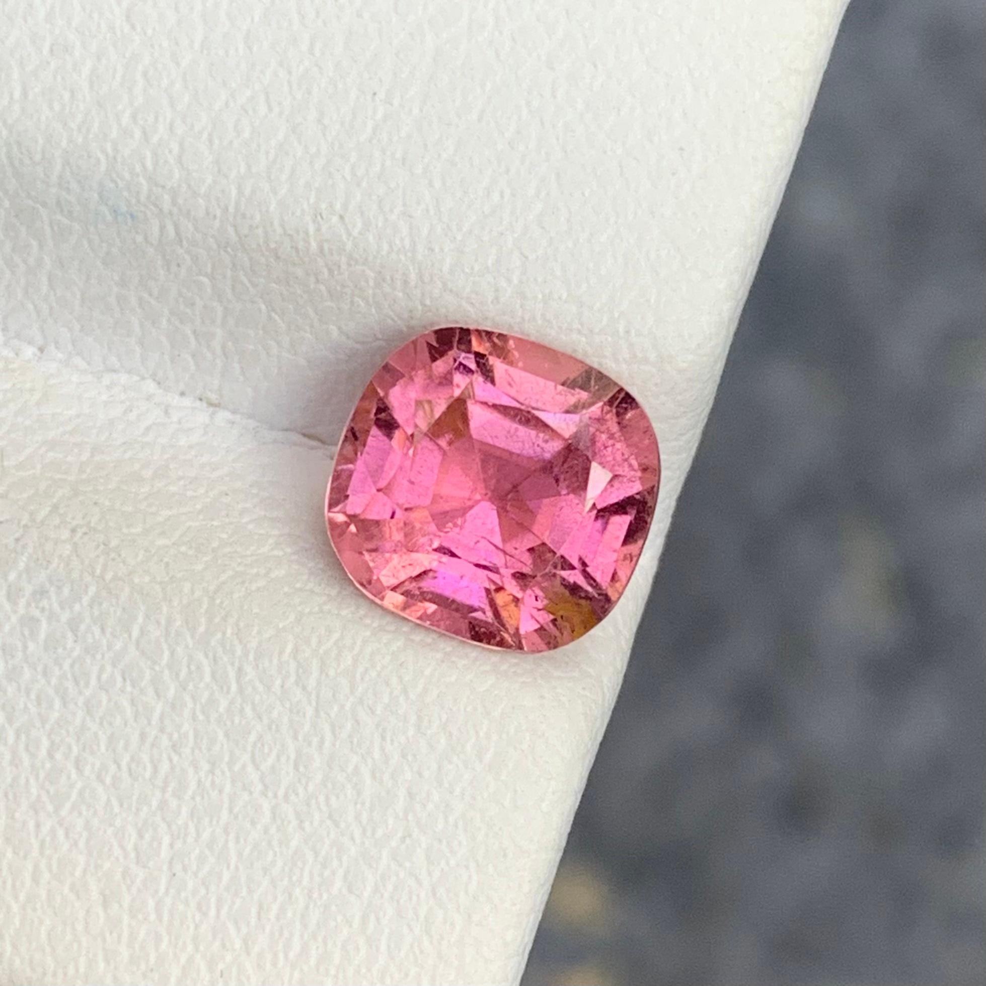 Gemstone Type : Tourmaline 
Weight : 2.40 Carats 
Dimensions : 8.2x7.8x5.5 Mm 
Origin : Kunar Afghanistan 
Clarity : SI
Shape: Cushion
Color: Pink 
Certificate: On Demand 
Tourmalines make up a huge family of gemstones. Like most cut specimens, mint