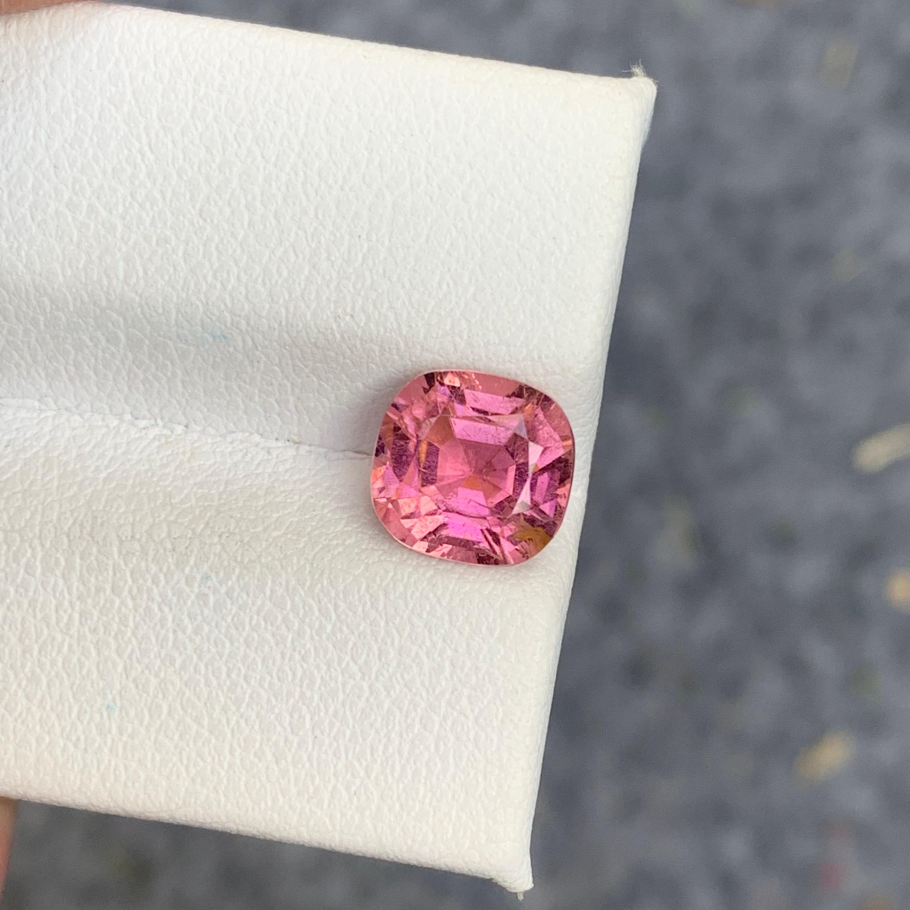 Arts and Crafts 2.40 Carat Natural Loose Cushion Shape Pink Tourmaline Gemstone For Sale