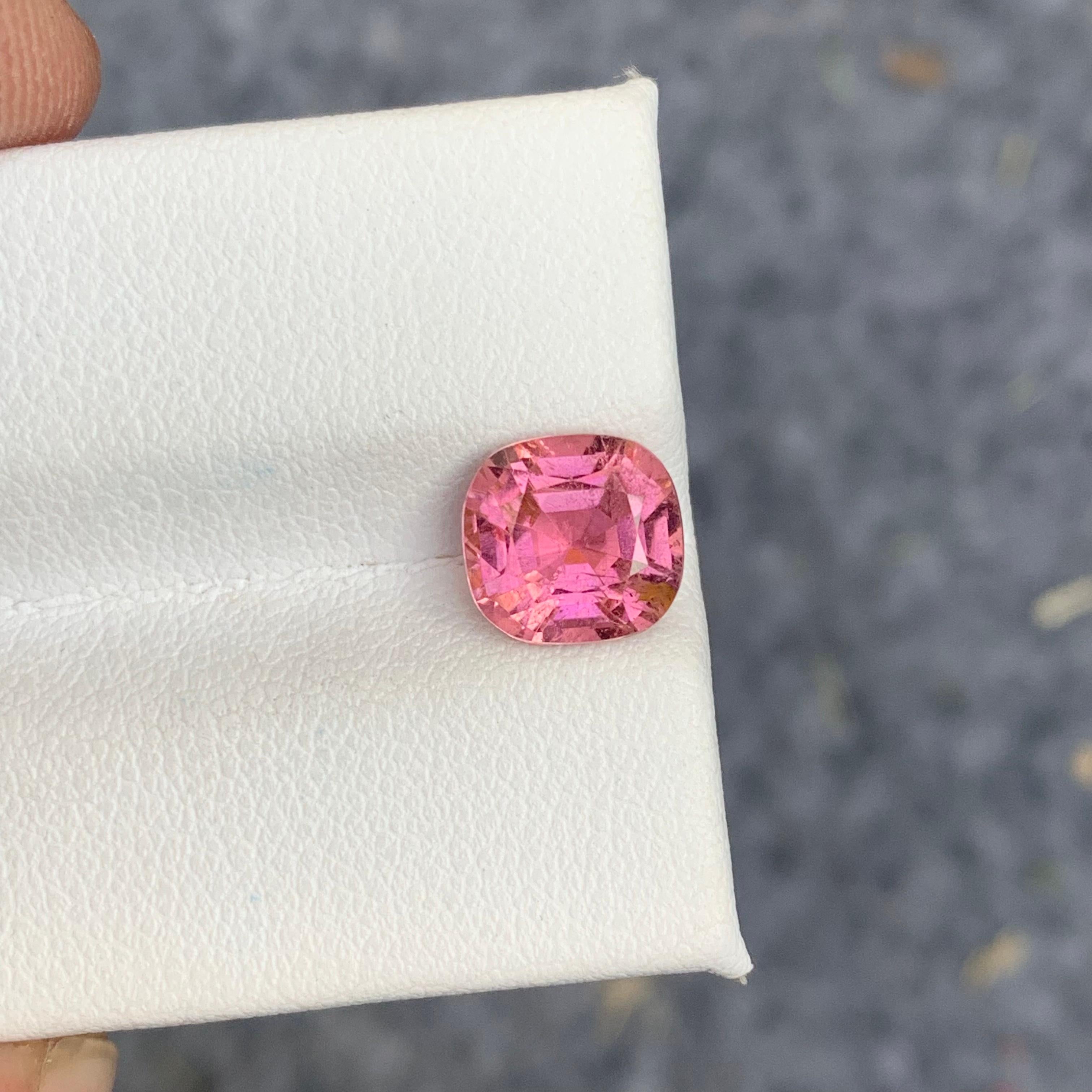 Women's or Men's 2.40 Carat Natural Loose Cushion Shape Pink Tourmaline Gemstone For Sale