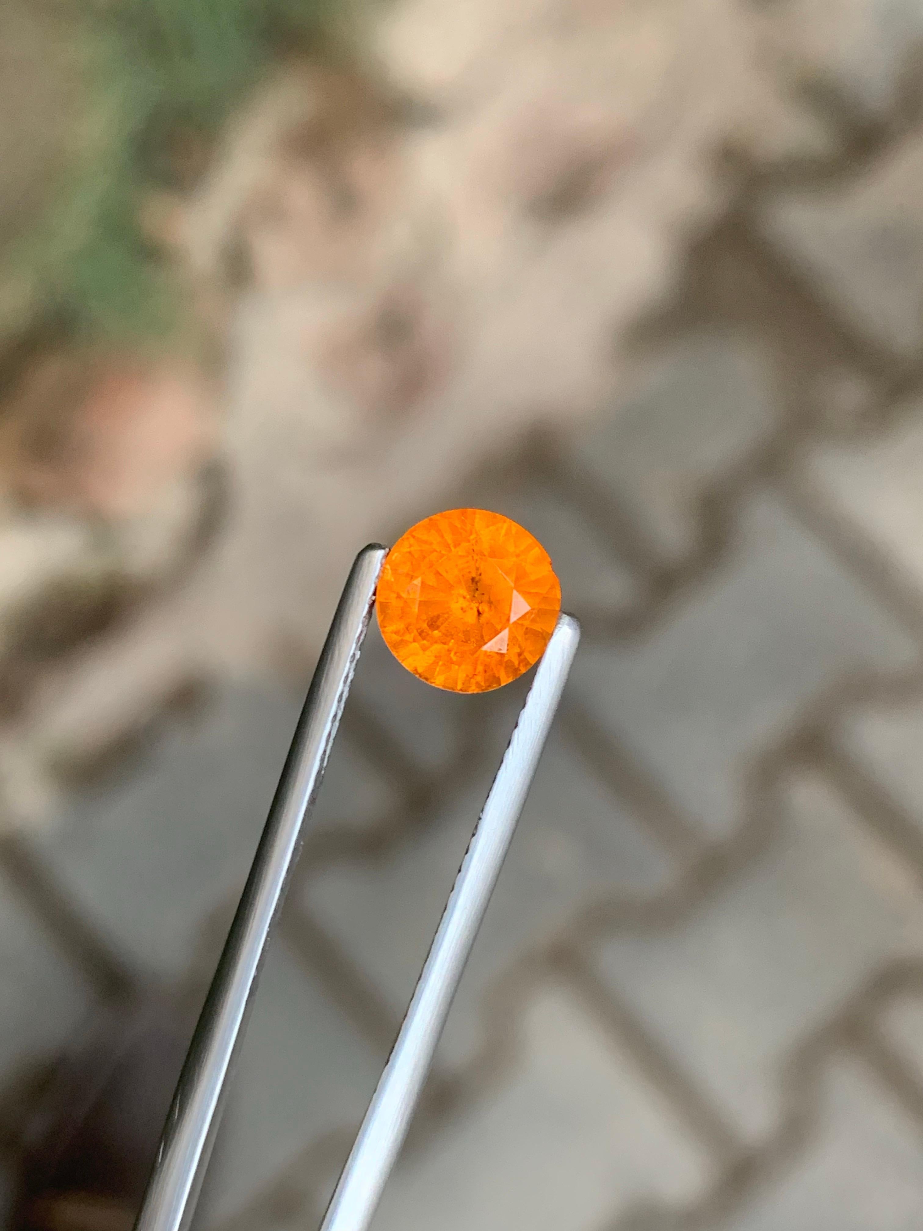 Faceted Fanta Spessartite Garnet

Weight: 2.40 Carats
Dimension: 7.6 x 7.6 x 5.1 Mm
Shape: Round 
Origin: Tanzania 
Color: Fanta Orange
Certificate: On Demand 

Spessartine is a manganese-aluminum garnet; the manganese gives it the orange colors