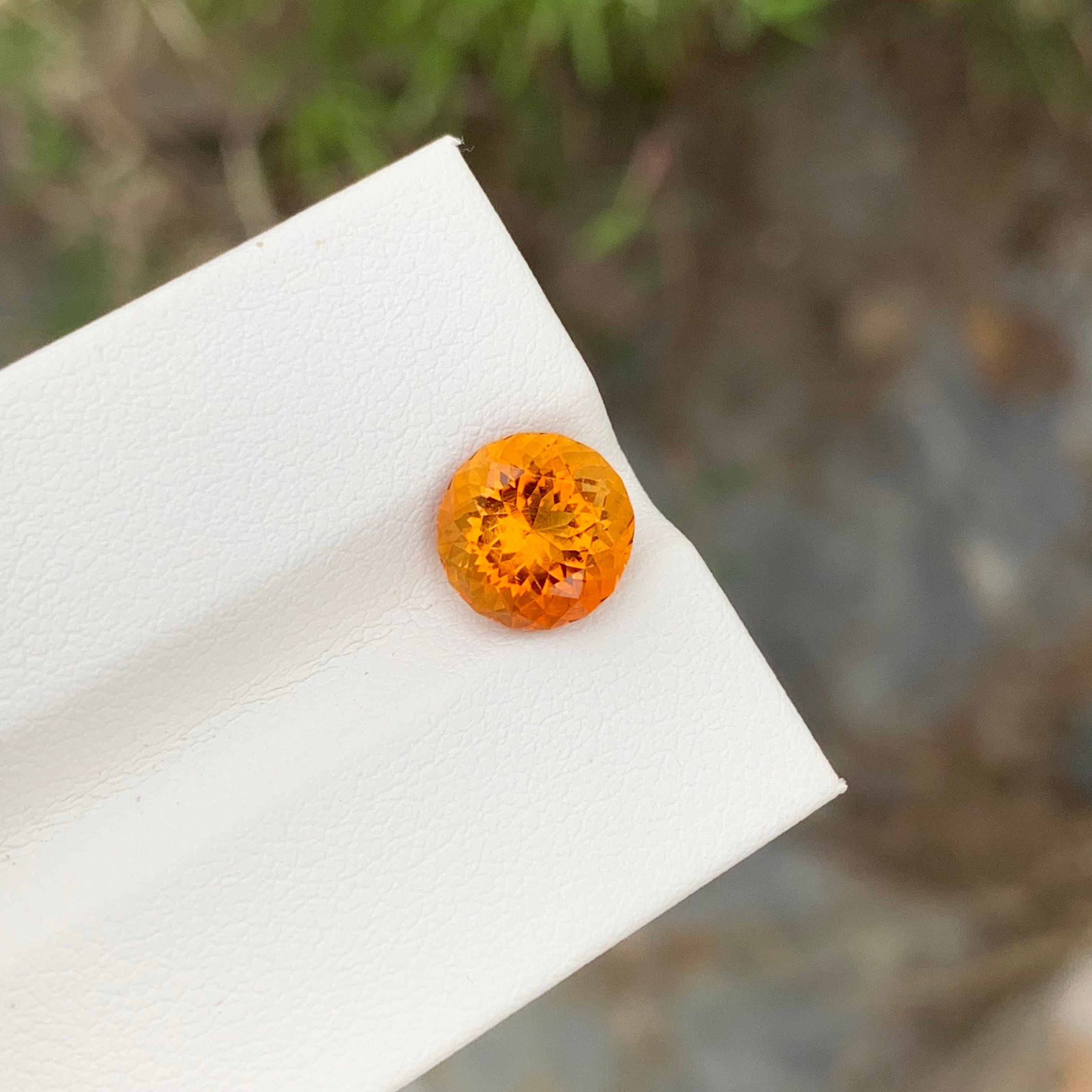 Loose Madeira Citrine
Weight: 2.40 Carats
Dimension: 8.4 x 8.4 x 6.1 Mm
Colour: Orange
Shape: Round 
Certificate: On Demand

Madeira citrine, a gemstone named after the rich and warm tones resembling the fortified wine from the Madeira region of