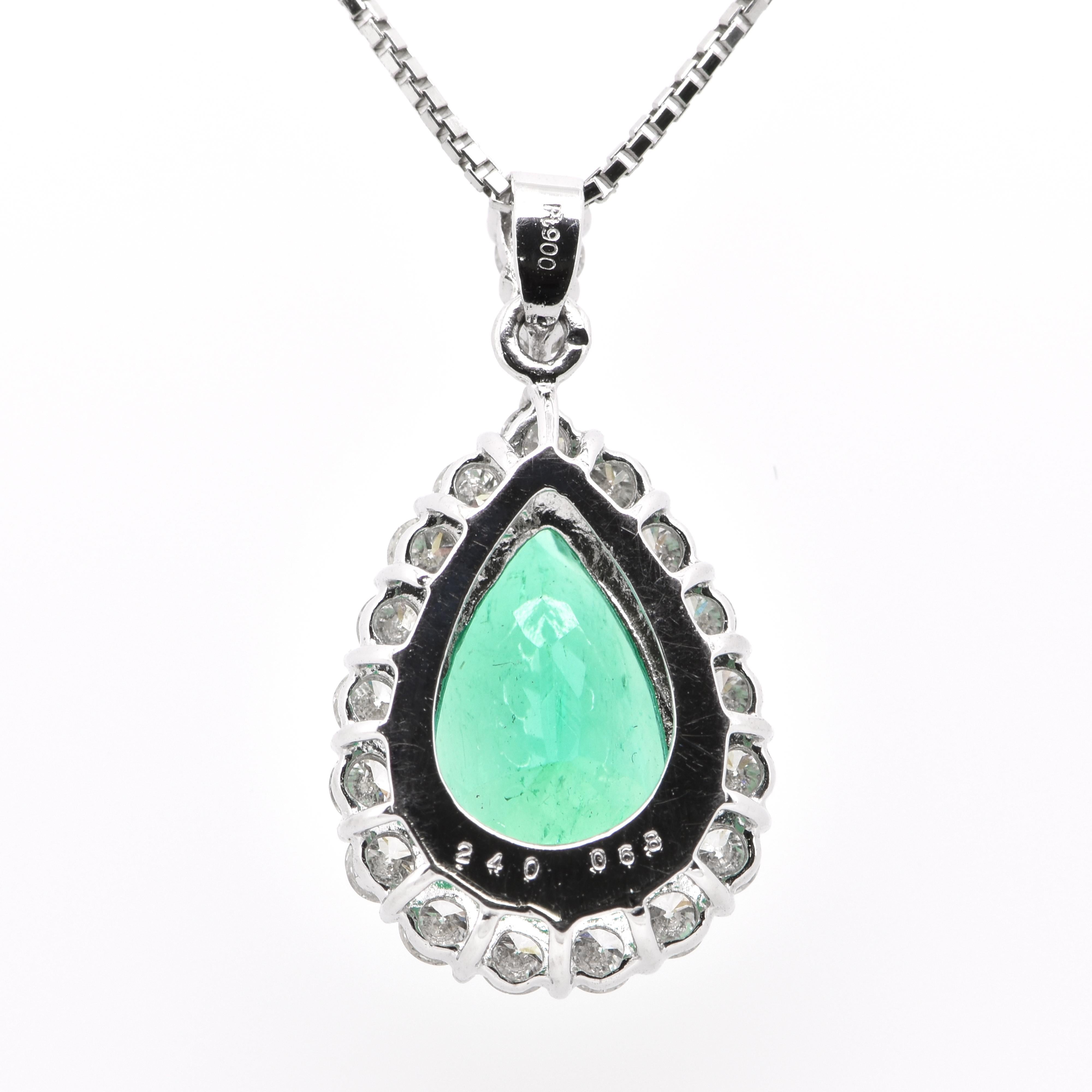 2.40 Carat, Natural, Pear-Shape Emerald and Diamond Pendant Set in Platinum 1