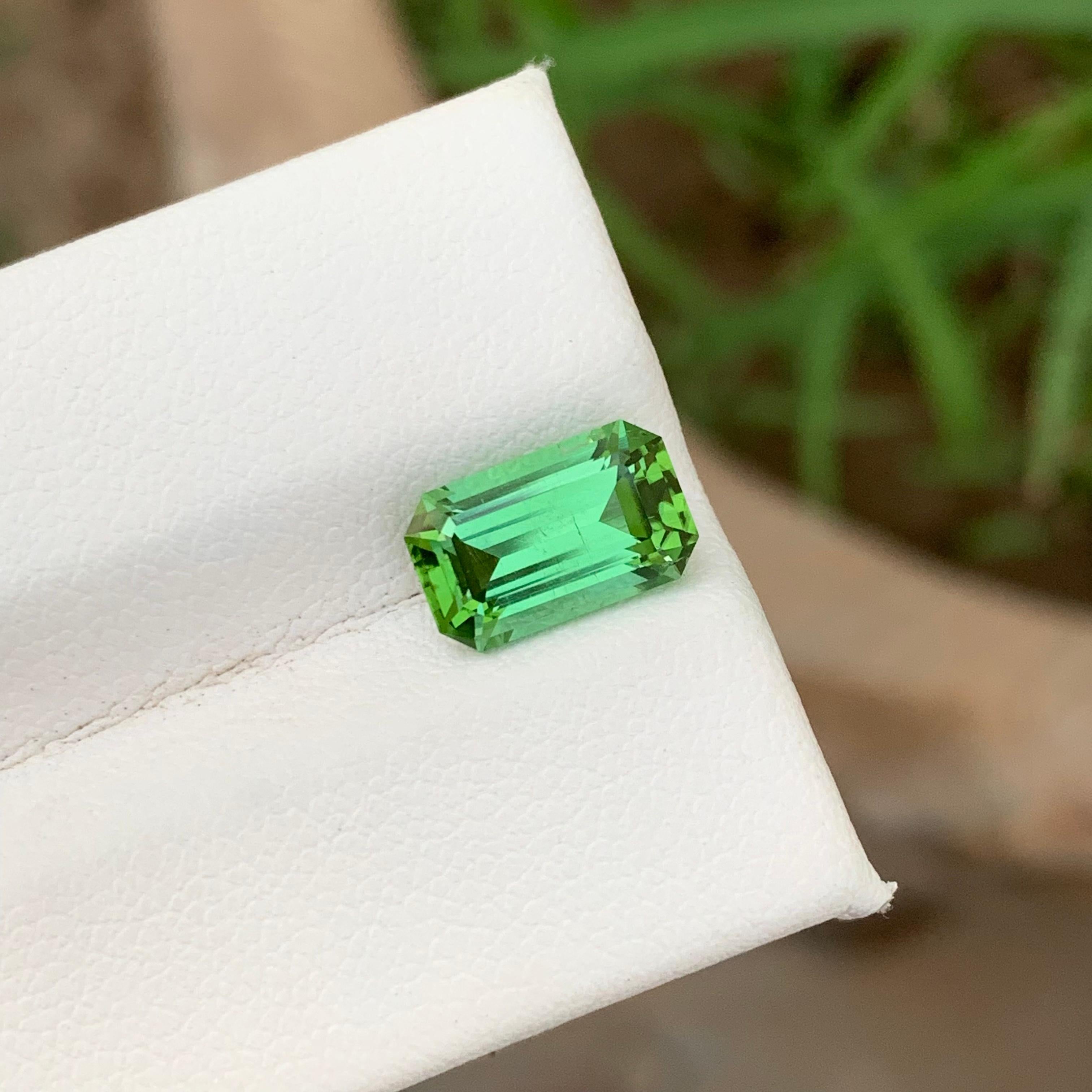 Emerald Cut 2.40 Carat Natural Rich Color Loose Mint Green Tourmaline Ring Gem Afghan Mine For Sale