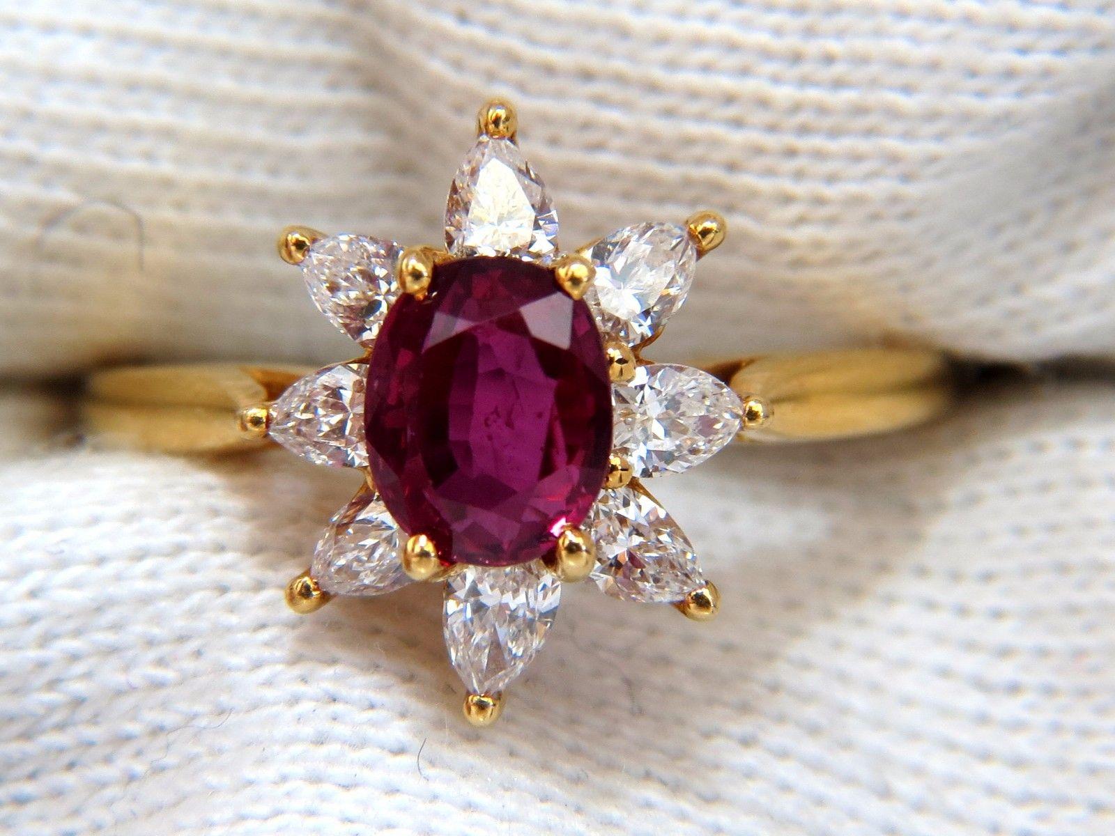 Round Cut 2.40 Carat Natural Ruby Diamonds Halo Pear Ring 18 Karat For Sale