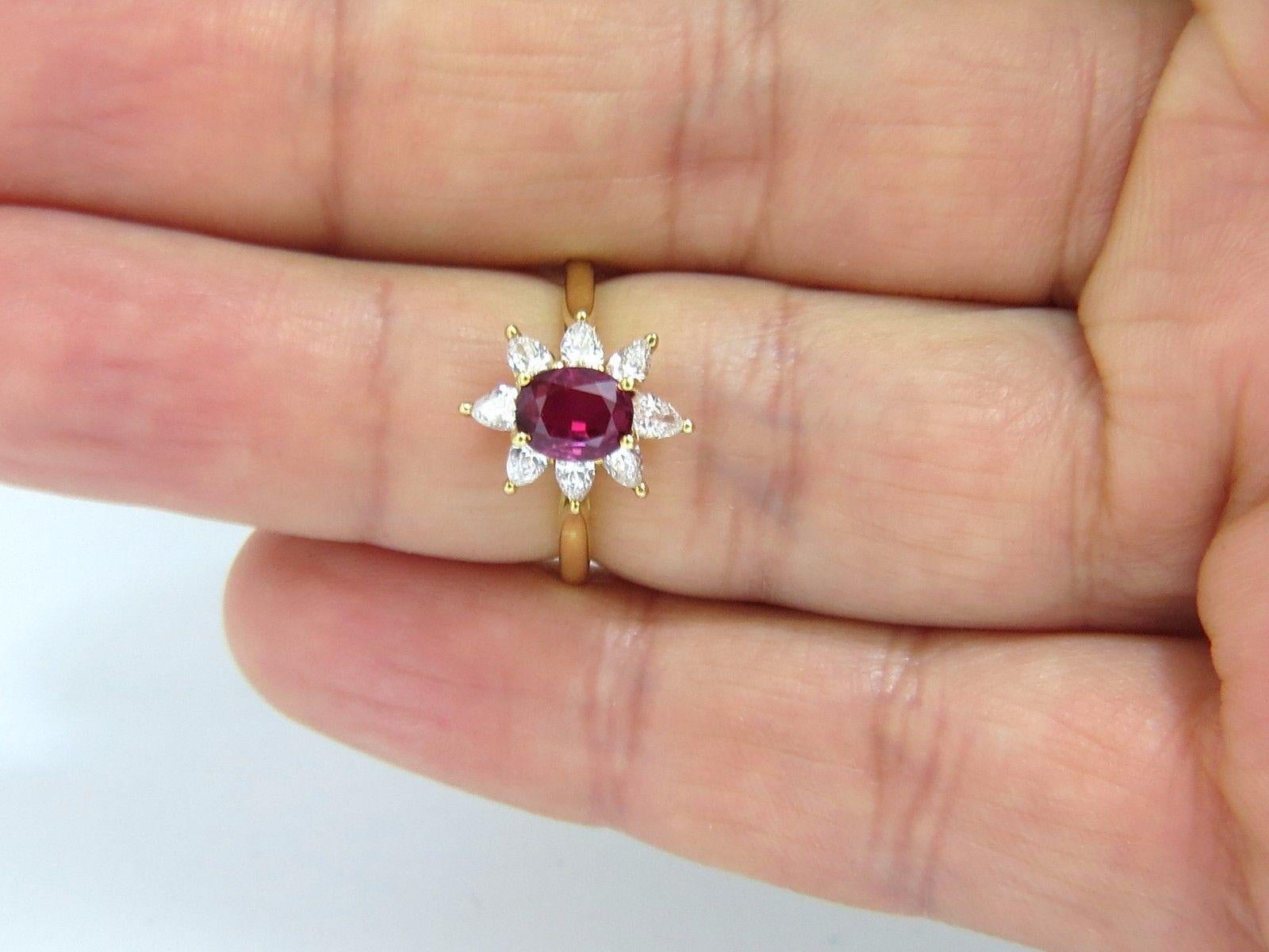2.40 Carat Natural Ruby Diamonds Halo Pear Ring 18 Karat In New Condition For Sale In New York, NY