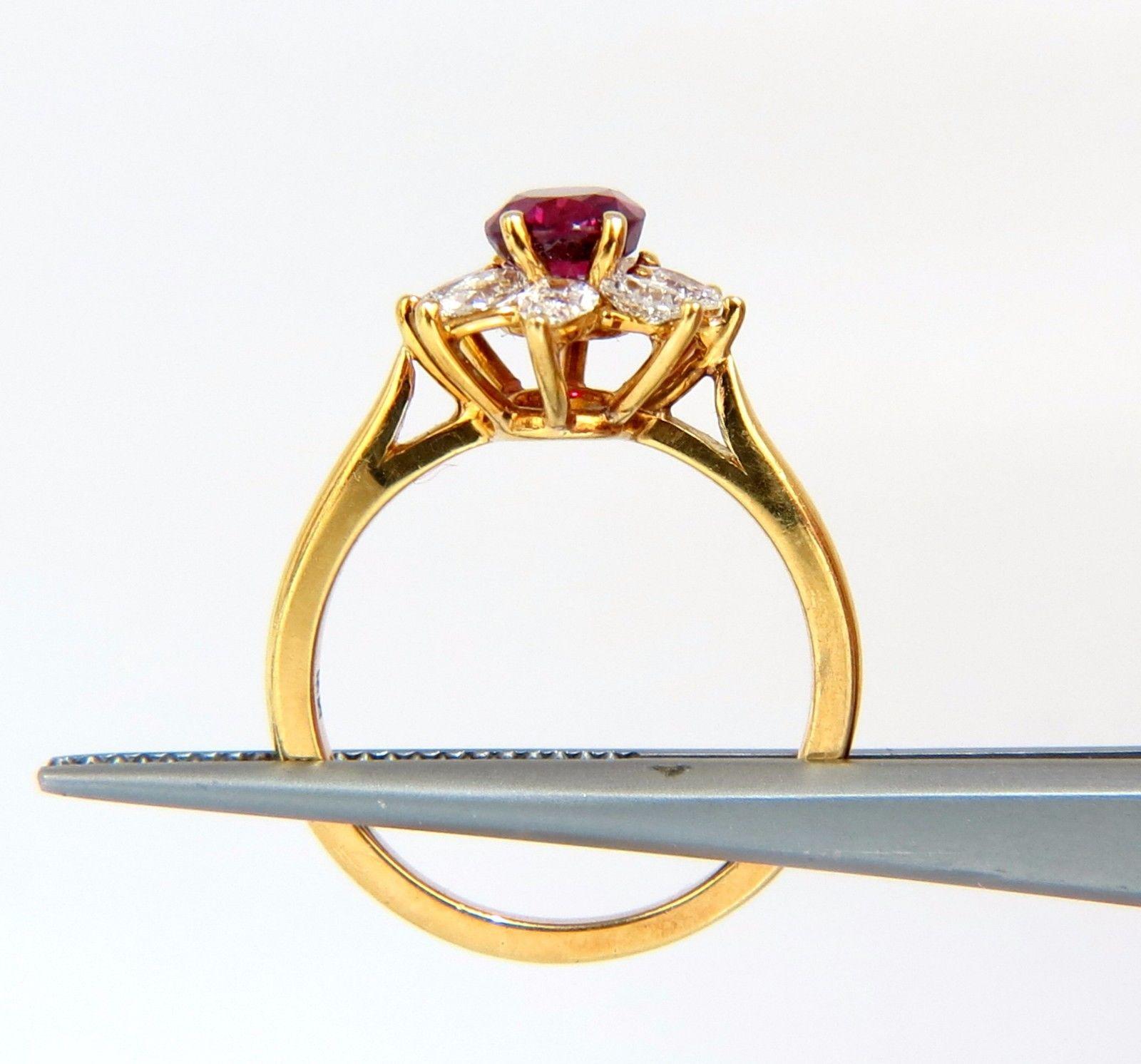 Women's or Men's 2.40 Carat Natural Ruby Diamonds Halo Pear Ring 18 Karat For Sale