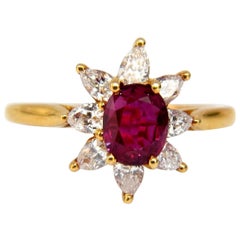 2.40 Carat Natural Ruby Diamonds Halo Pear Ring 18 Karat*