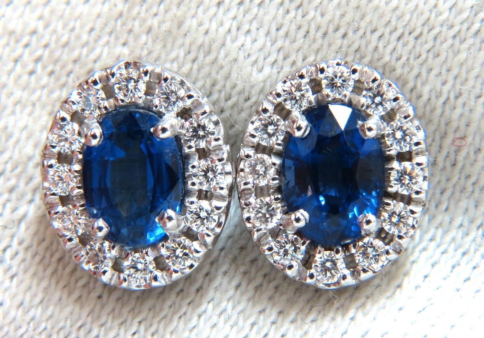 2.40 Carat Natural Sapphire Diamond Cluster Earrings 18 Karat Platinum In New Condition In New York, NY