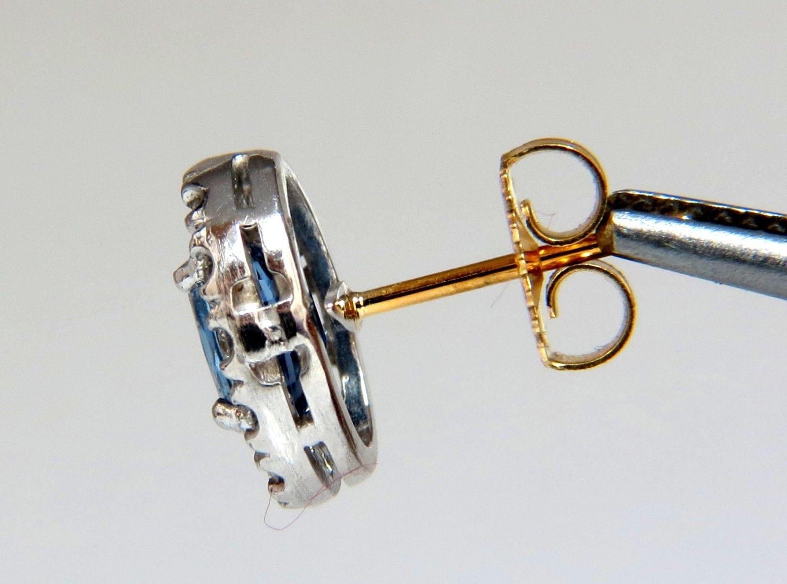 Women's or Men's 2.40 Carat Natural Sapphire Diamond Cluster Earrings 18 Karat Platinum