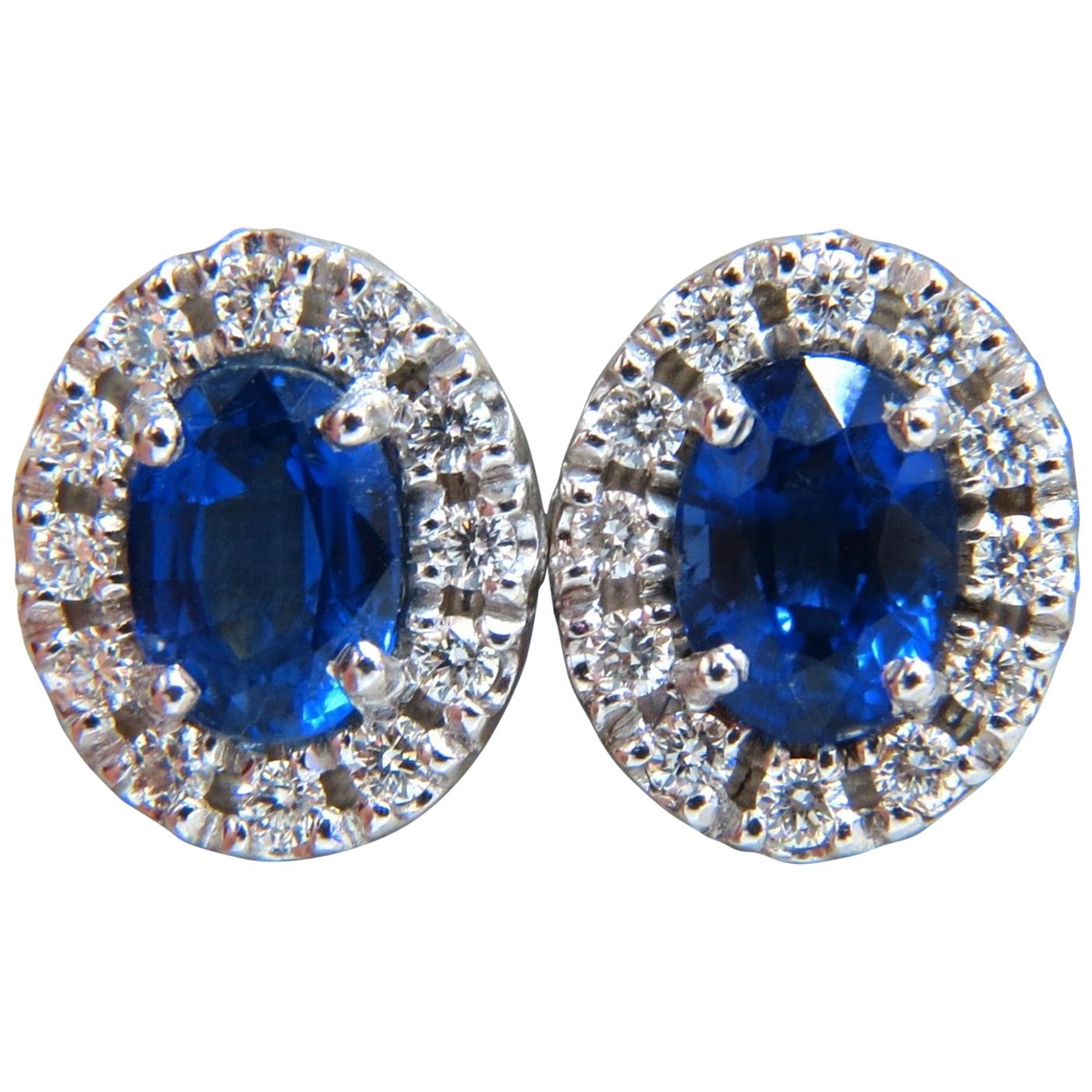 2.40 Carat Natural Sapphire Diamond Cluster Earrings 18 Karat Platinum