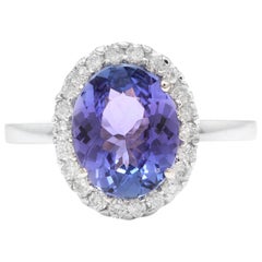 Bague en or blanc massif 14 carats avec tanzanite naturelle de 2,40 carats et diamants