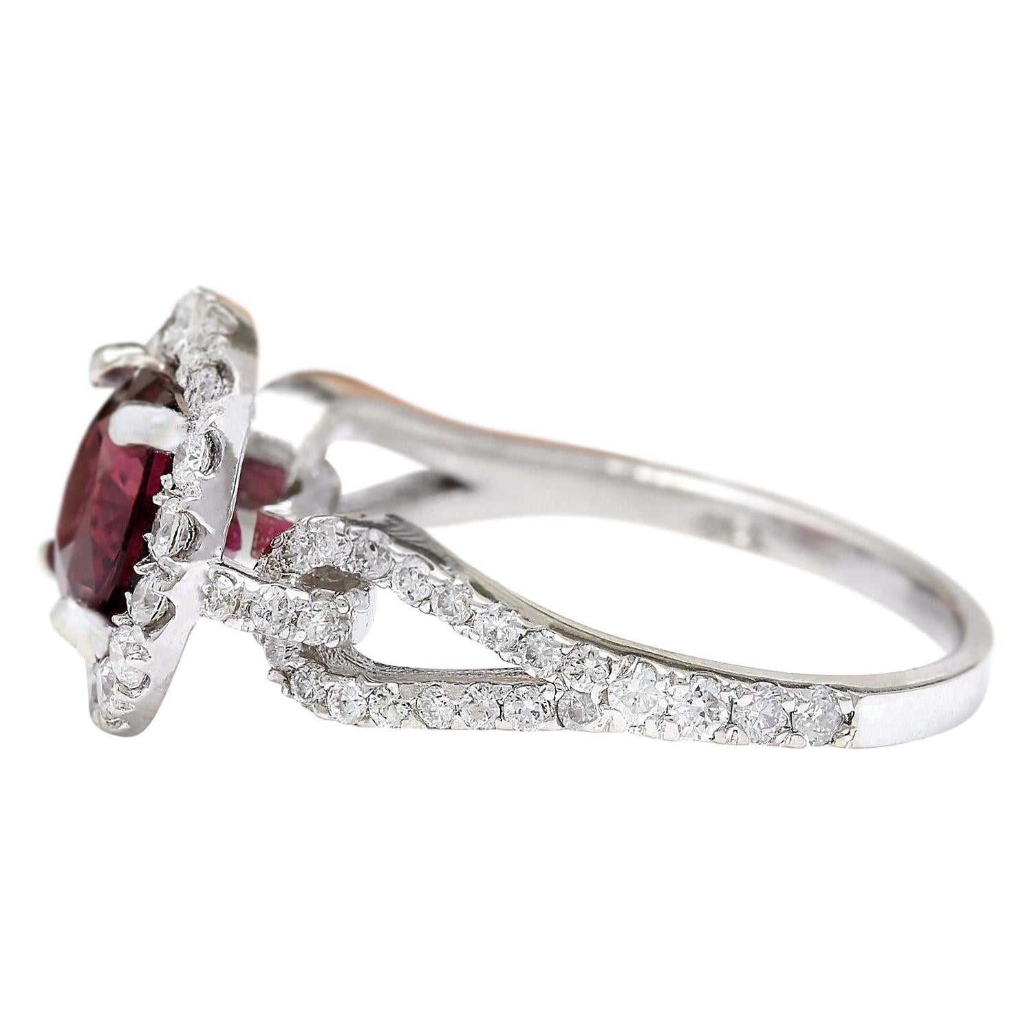 Round Cut 2.40 Carat Natural Tourmaline 14 Karat Solid White Gold Diamond Ring For Sale