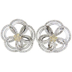 2.40 Carat Natural Yellow Diamonds 3D Flower Cluster Earrings 14 Karat*
