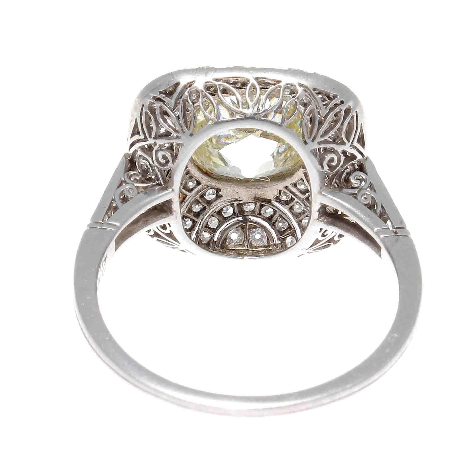Art Deco 2.40 Carat Old Mine Cut Diamond Platinum Ring