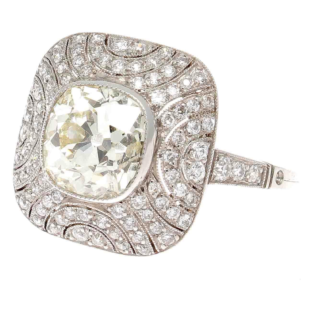 2.40 Carat Old Mine Cut Diamond Platinum Ring