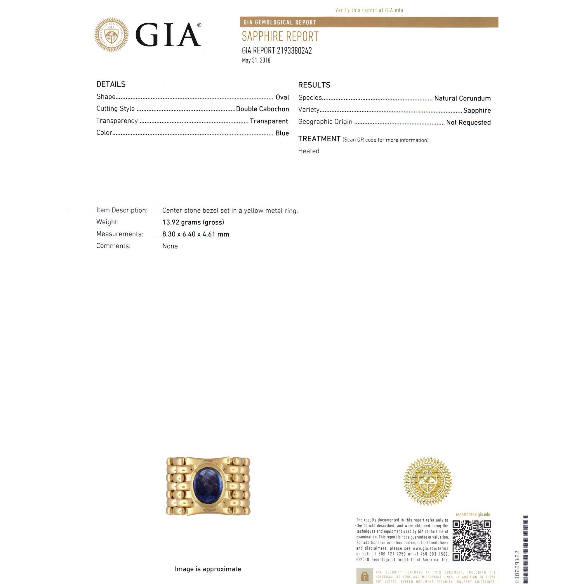 2.40 Carat Oval Cabochon Sapphire Yellow Gold Mesh Ring 1