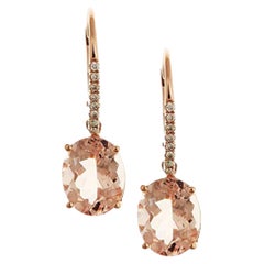 Vintage 2.40 Carat Oval-Cut Morganite with Diamond Accents 14K Rose Gold Earring