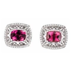 2.40 Carat Oval Pink Tourmaline Diamond Halo White Gold Earrings