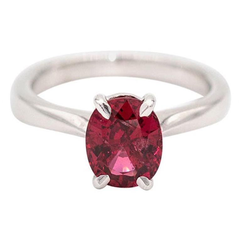 2.40 Carat Oval Pinkish Red Natural Spinel Solitaire 18 Carat White Gold Ring