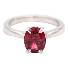 2.40 Carat Oval Pinkish Red Natural Spinel Solitaire 18 Carat White Gold Ring
