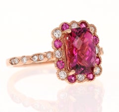 2.40 Carat Pink Tourmaline Diamond Sapphire Rose Gold Bridal Ring