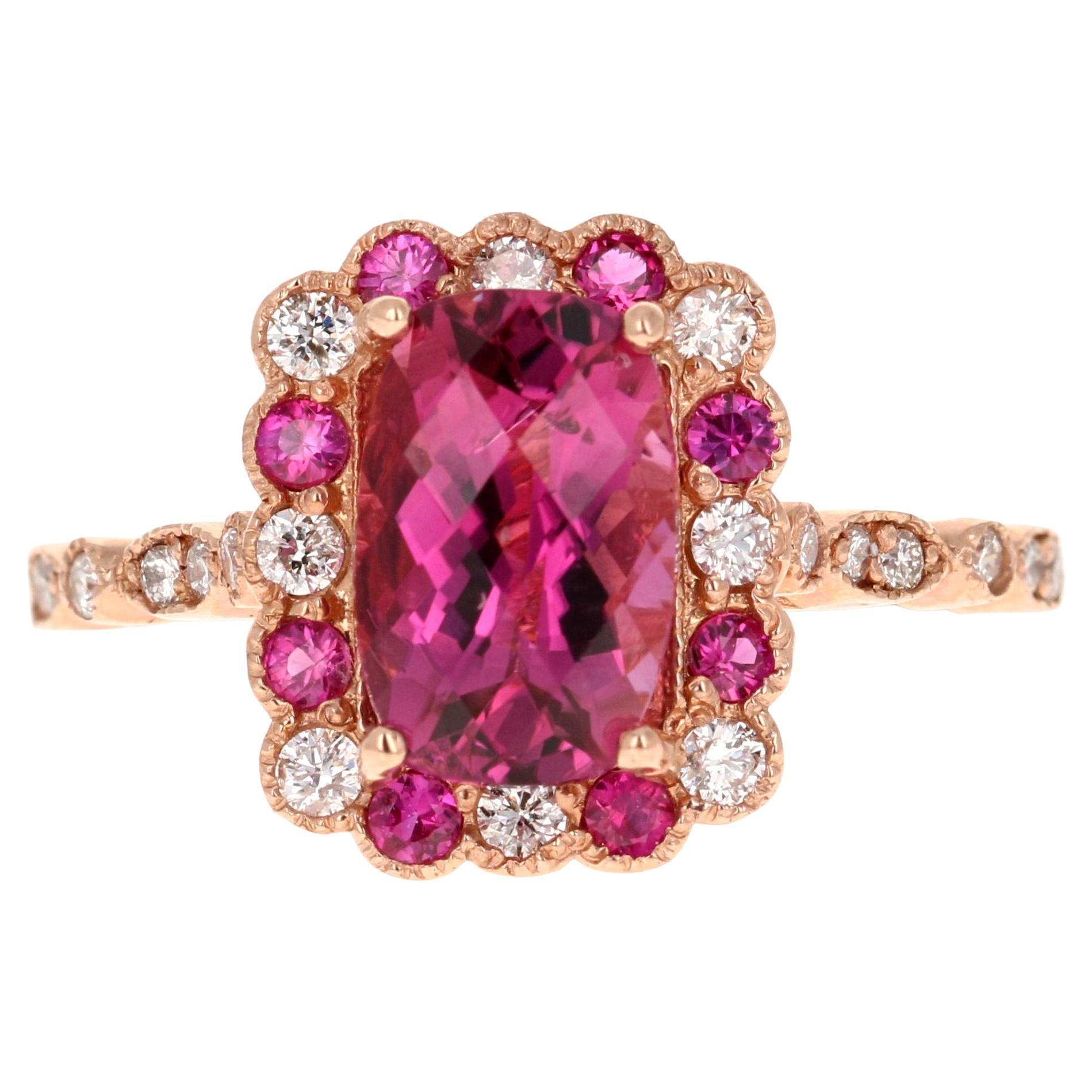 Anello da sposa in oro rosa con diamante e zaffiro con tormalina rosa da 2,40 carati