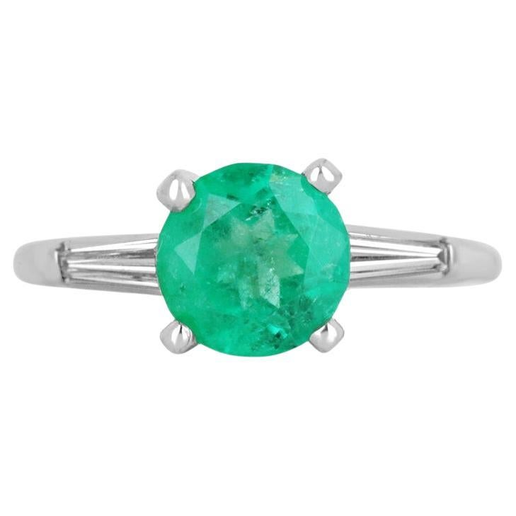 "2.40 Carat Platinum Emerald & Diamond 3-Stone Engagement Ring"