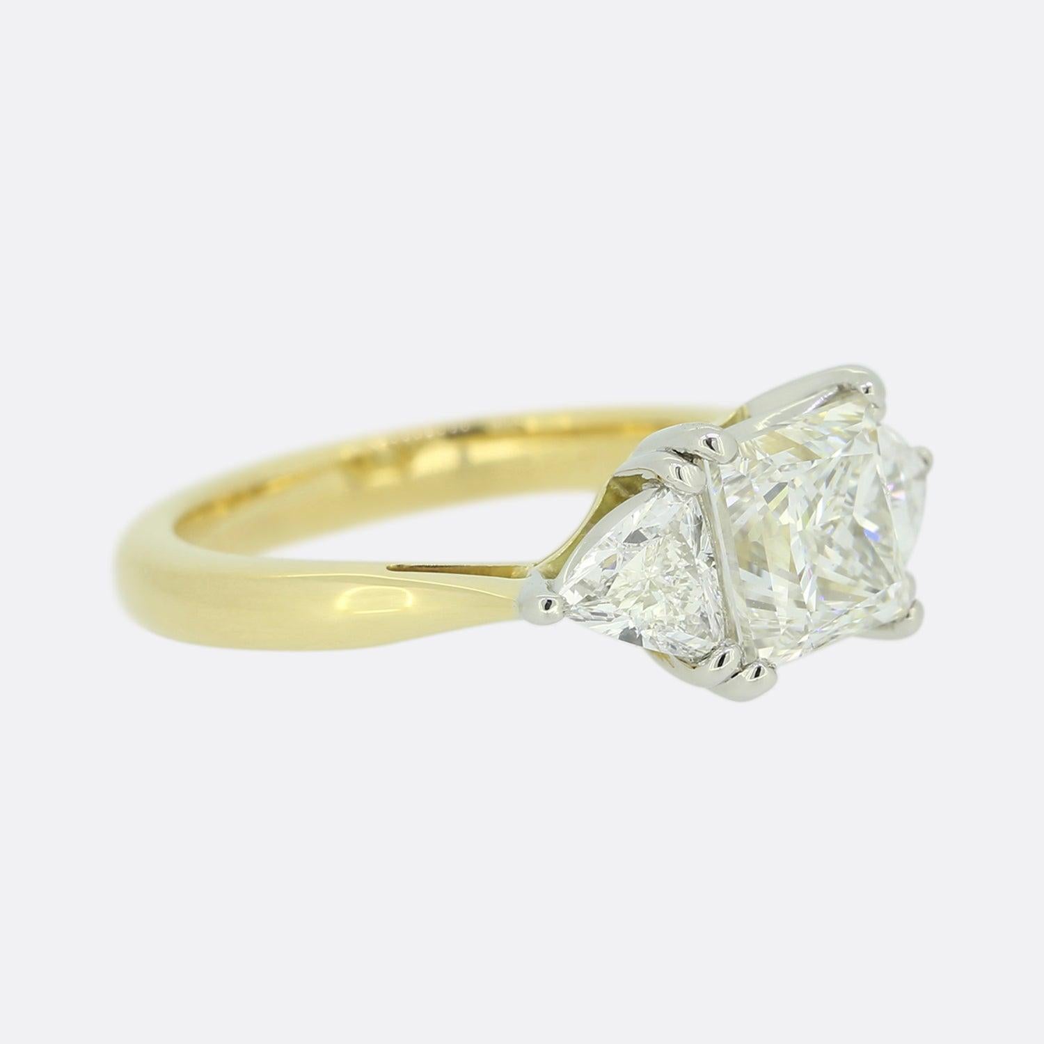 Modern 2.40 Carat Princess and Trillion Cut Diamond Three Stone Ring