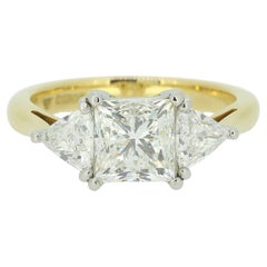 2.40 Carat Princess and Trillion Cut Diamond Three Stone Ring