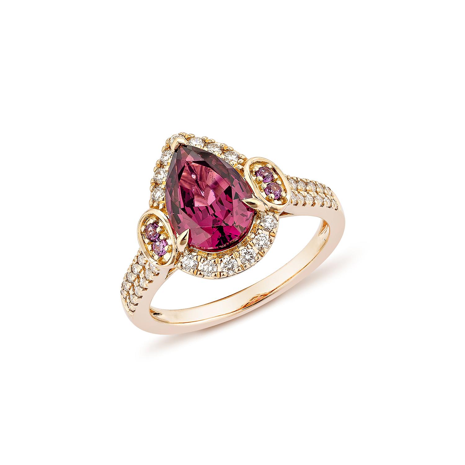 Contemporary Sunita Nahata 2.40 Carat Rhodolite Fancy Ring in 18KRG with White Diamond. For Sale