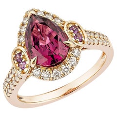 2.40 Carat Rhodolite Fancy Ring in 18Karat Rose Gold with White Diamond.  